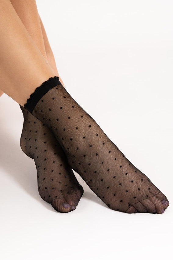 Chaussettes d'Été Chic Transparentes Petits Pois Bella - Noir