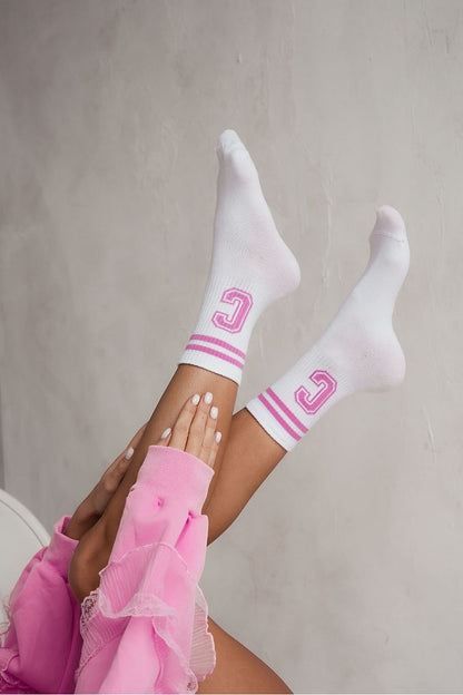 Classic Cotton Socks with Pink Letter "C"