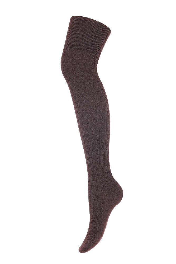 Zazu A40 Ribbed Cotton Over-the-Knee Socks in Brown