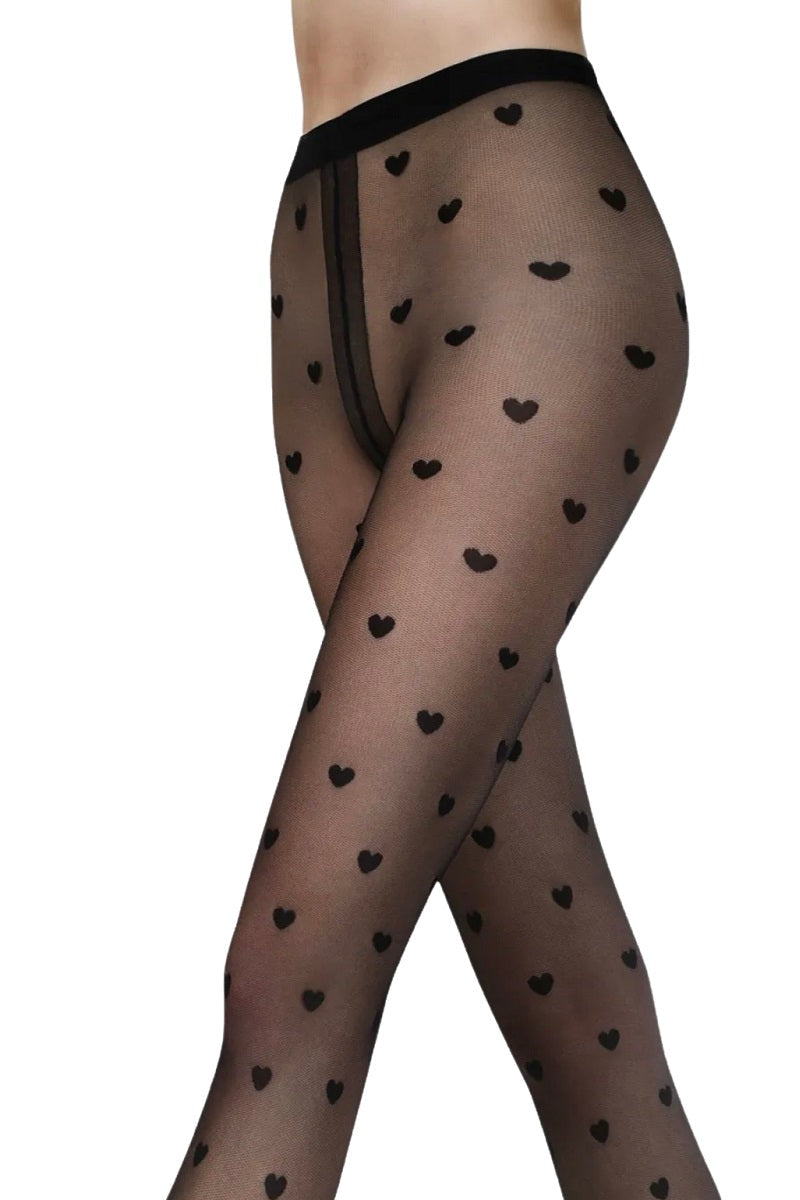 Tights with hearts pattern 20 DEN Gatta Funny 08 - Black