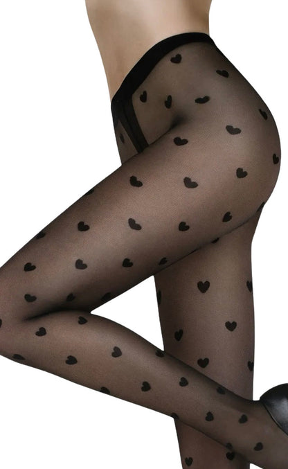 Tights with hearts pattern 20 DEN Gatta Funny 08 - Black