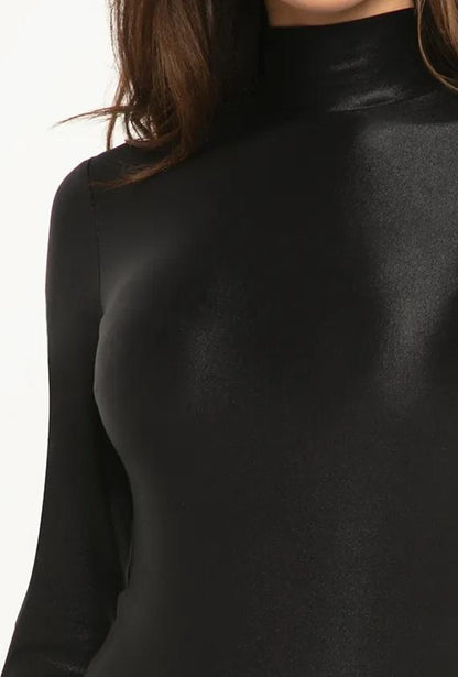 Gatta Black Brillant Turtleneck Wetlook Body in Glossy Schwarz