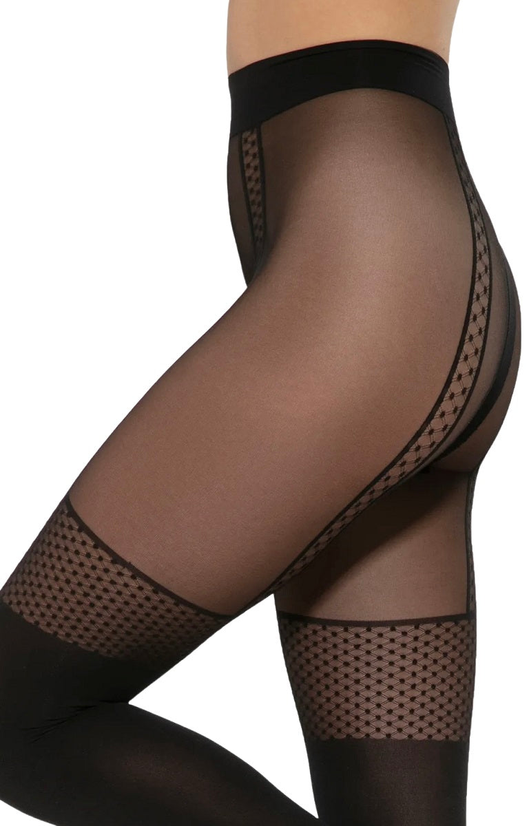 Girl-Up Mock Garter Tights by Gatta - Black