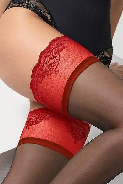 These self-supporting stockings feature a subtle embroidery with the endearing message "Love You