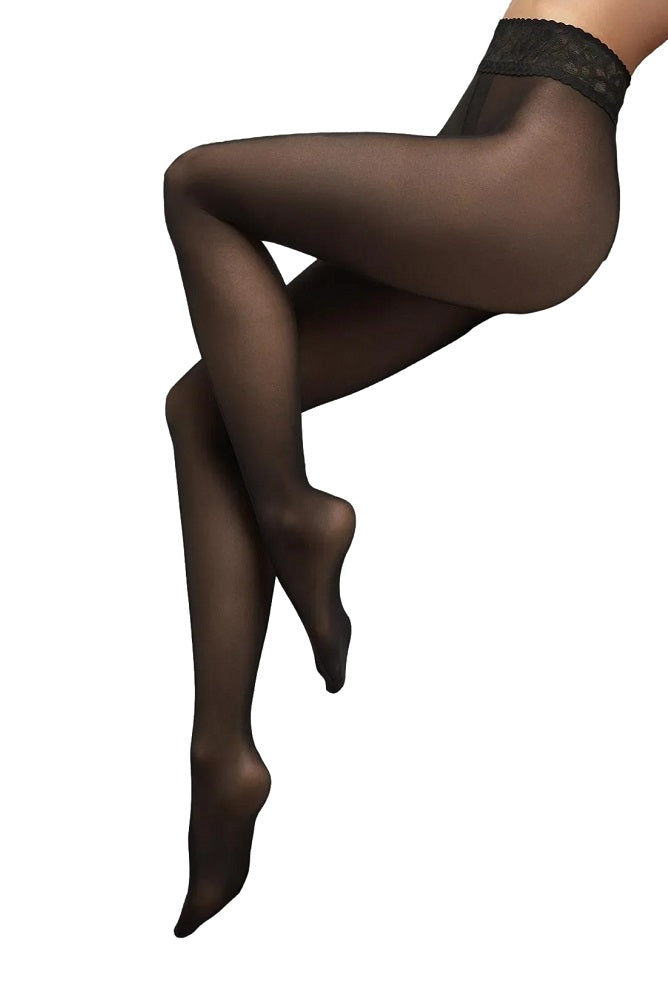 Silk Line Microfiber Tights with Silicone Lace Belt 30 DEN - Black