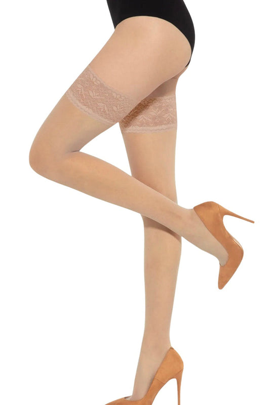 15 DEN Transparent Thigh High Stockings - Natural Skin Tone