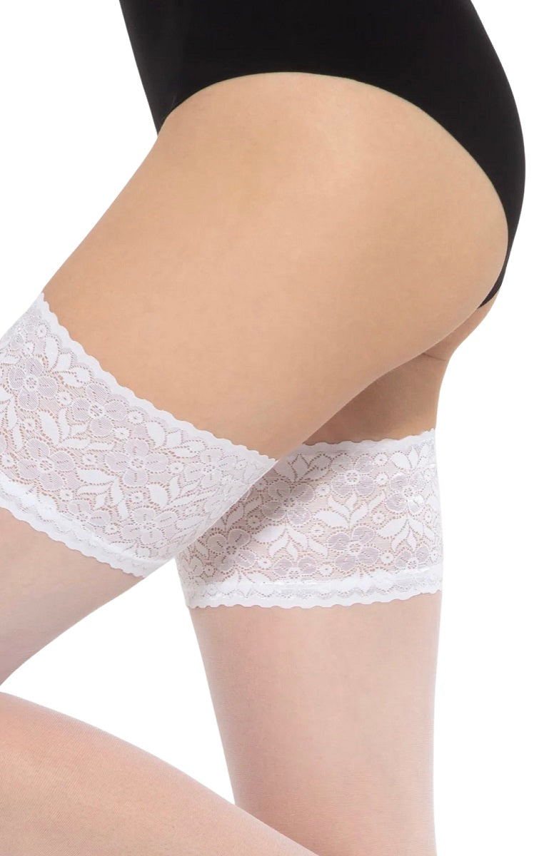 15 DEN Transparent Thigh High Stockings - White