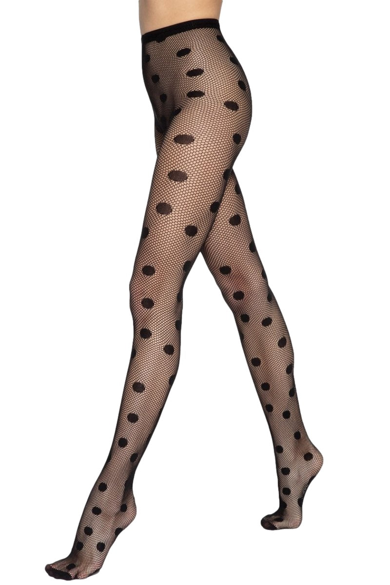 Seamless Polka Dot Mesh Tights Gatta Runway 08 - Black