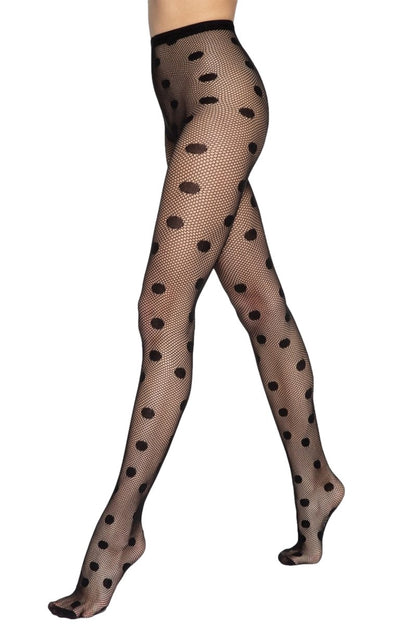 Seamless Polka Dot Mesh Tights Gatta Runway 08 - Black