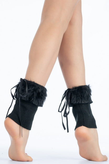 Playful Leg Warmers Mini Faux Fur and Bow