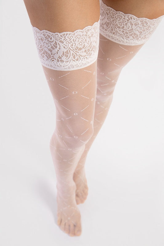 White Thigh High Stockings Wide Lace |
